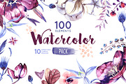 Watercolor Flowers Pack, an Illustration by 2dsight (Thumbnail 1 of 5)