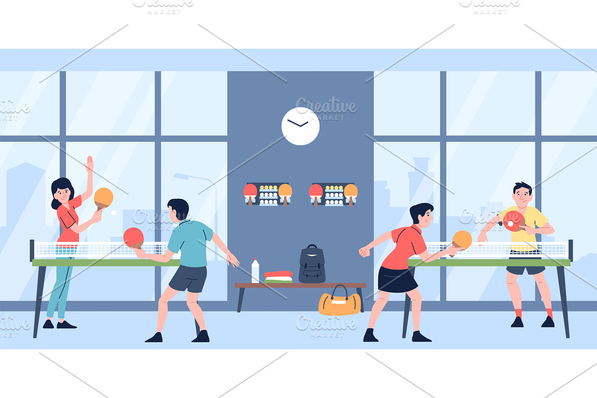 Ping pong game in gym. Workout or, a Sport Illustration by LadadikArt