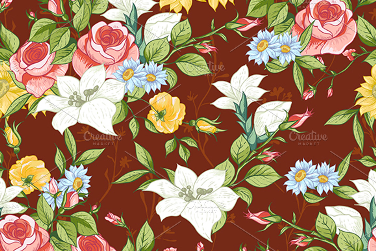 Seamless Pattern with Wildflowers preview 2