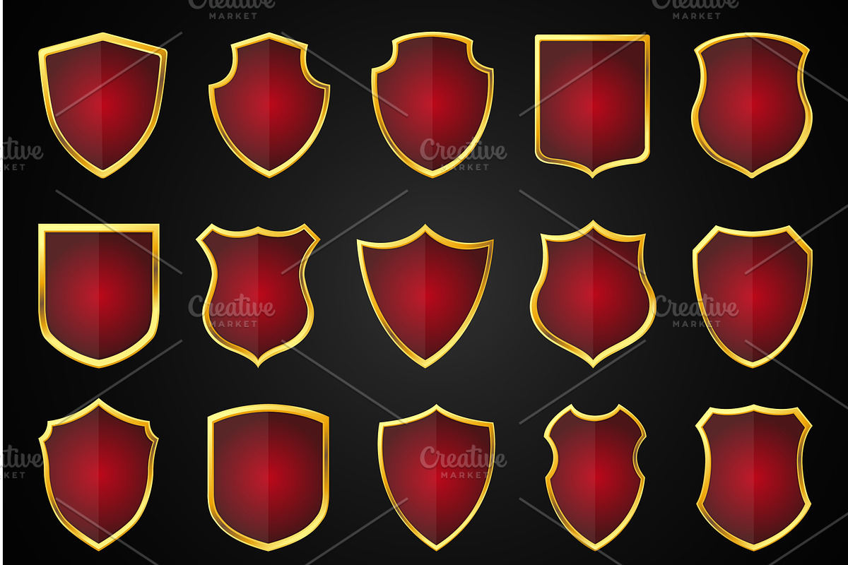 Golden shield badges. Different, an Object Illustration by YummyBuum