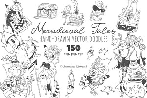 Hand-Drawn Medieval Doodle Cats, an Illustration by Anastasiya Klempach