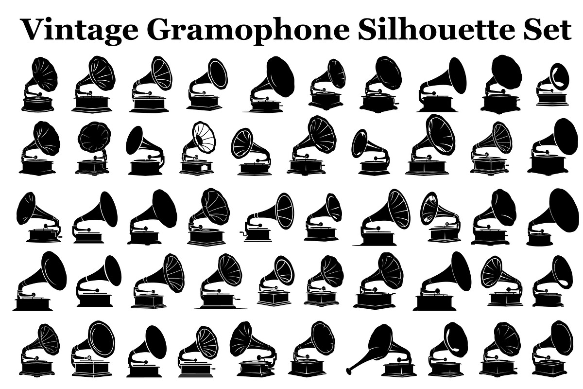Vintage Gramophone Music Silhouette, a Graphic by Designer_Momina (Photo 1 of 14)
