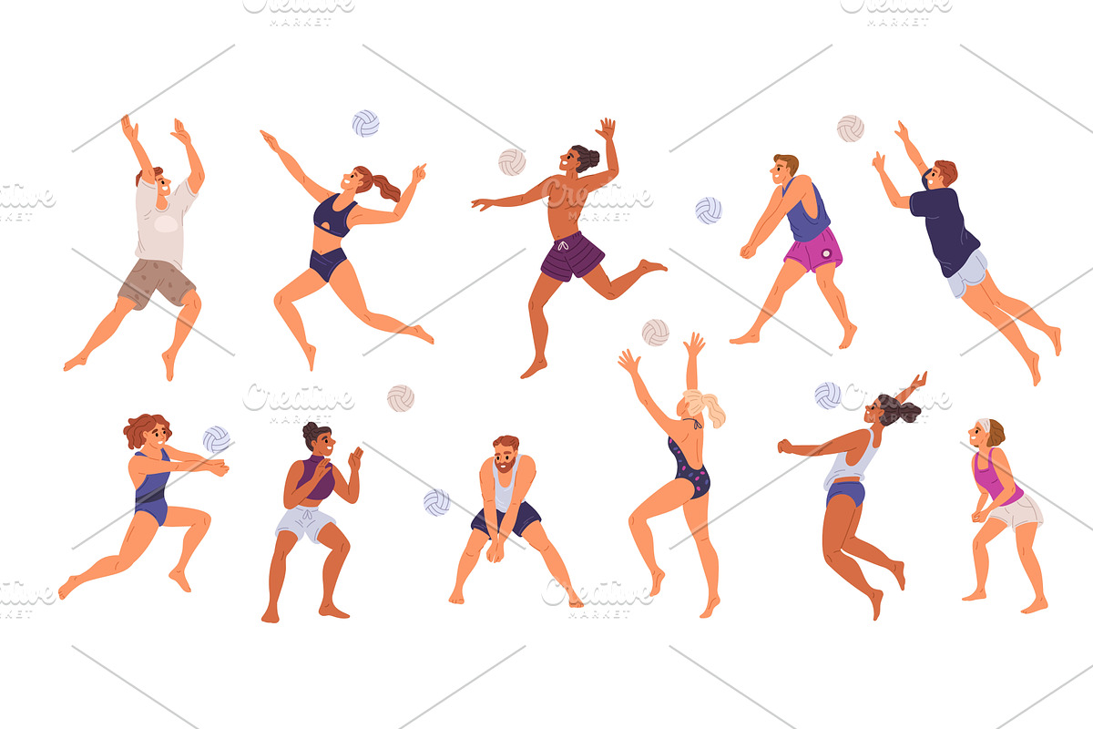 People play volleyball at beach, a Sport Illustration by Vectorbuum