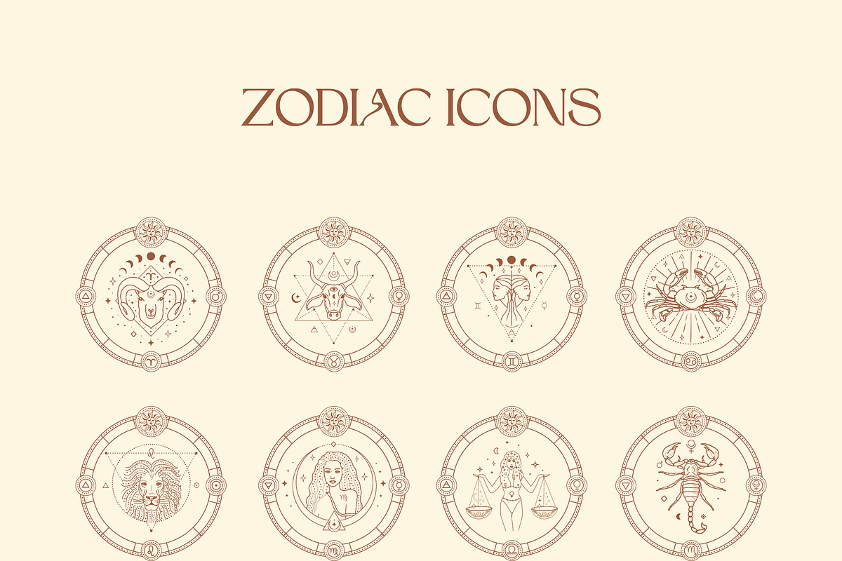 Zodiac Signs Icons. Horoscope Logos, an Outline Icon by Olya Creative (Photo 2 of 5)
