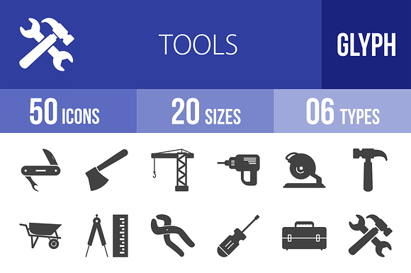 50 Tools Glyph Icons preview 4