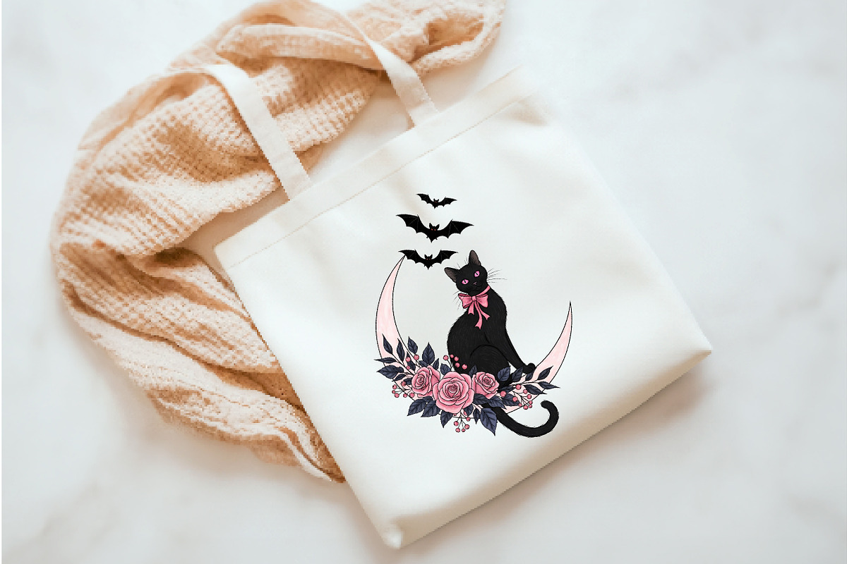 Pink Coquette Black Cat PNG Design, an Illustration by Watercolor design (Photo 3 of 3)