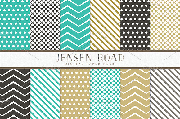 Teal, Gold and Black Digital Papers preview 2
