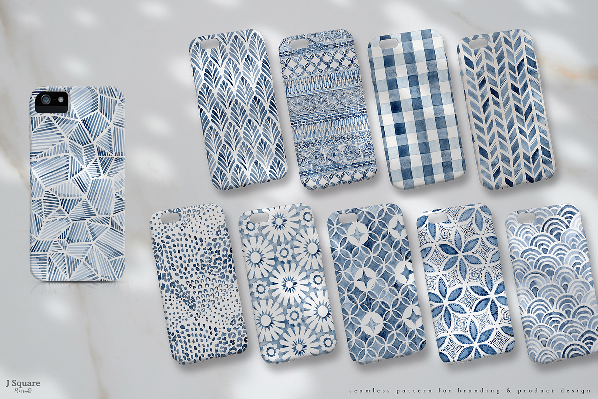 Watercolor Indigo Summer Patterns, a Pattern Graphic by JSquarePresents (Photo 7 of 11)