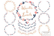Navy & Blush Vector Flower Wreaths, an Illustration by Amanda Ilkov (Thumbnail 1 of 3)