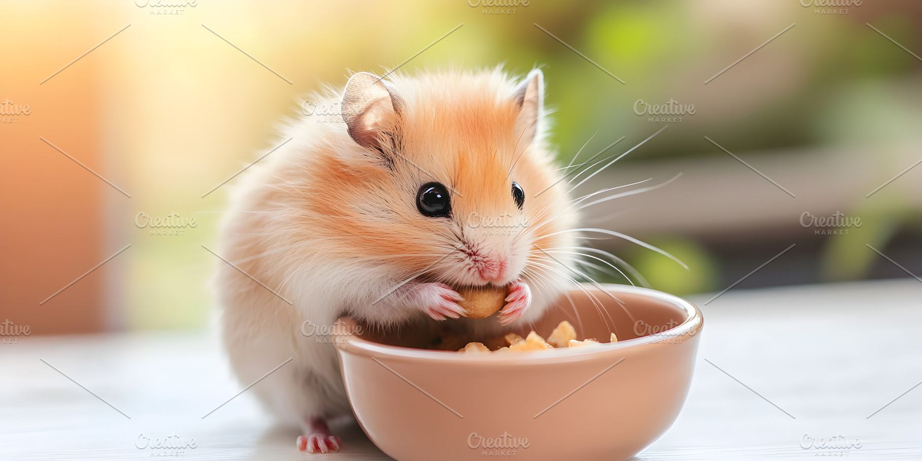 Cute fluffy hamster eating from a bo, an Animal Photo by Photostock