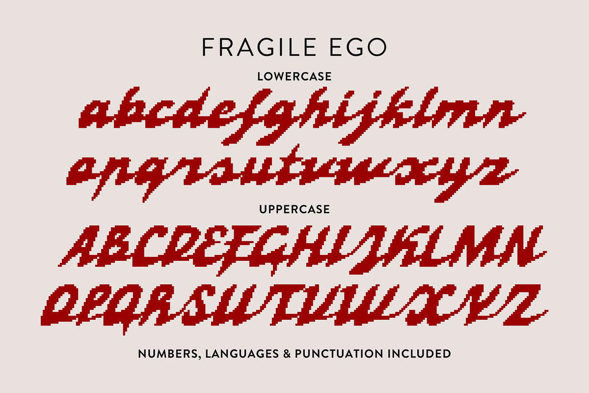 Fragile Ego Pixel Art Glitch Script, a Script Font by Struvictory.art (Photo 5 of 9)