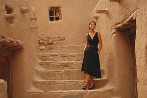 Woman stands in historic village, a Photo by Beautiful things