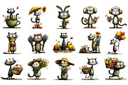 Whimsical Cat Clipart Bundle, a Seasonal Illustration by OK Design (Thumbnail 3 of 6)