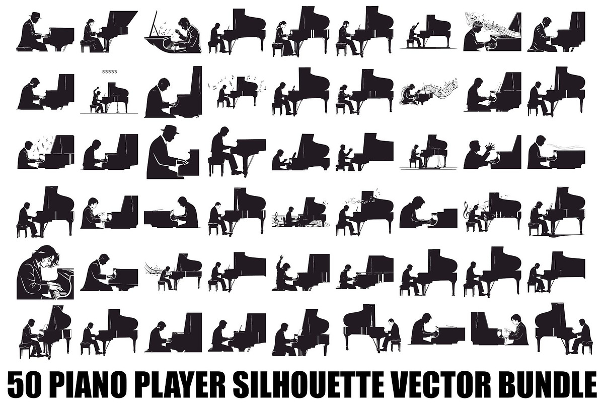 Piano Player Silhouette Vector Bundl, an Illustration by jahid234 (Photo 1 of 20)