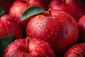 Fresh red apples with droplets, showcasing their vibrant color a, a Food & Drink Photo by ImageMir