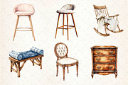 Watercolor Home Furniture Clipart, an Illustration by Dream Creation (Thumbnail 5 of 6)