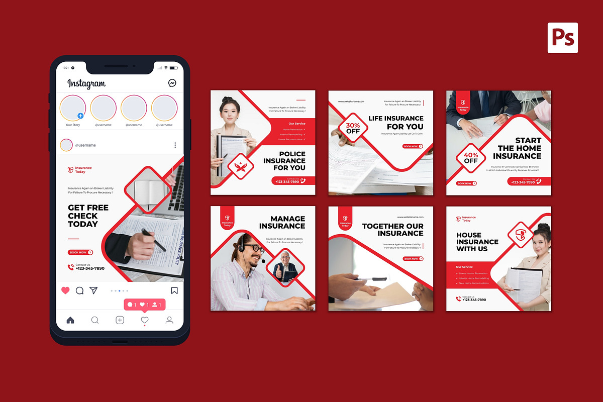 Insurance Service Instagram Post, a Social Media Template by CavenArt (Photo 3 of 5)