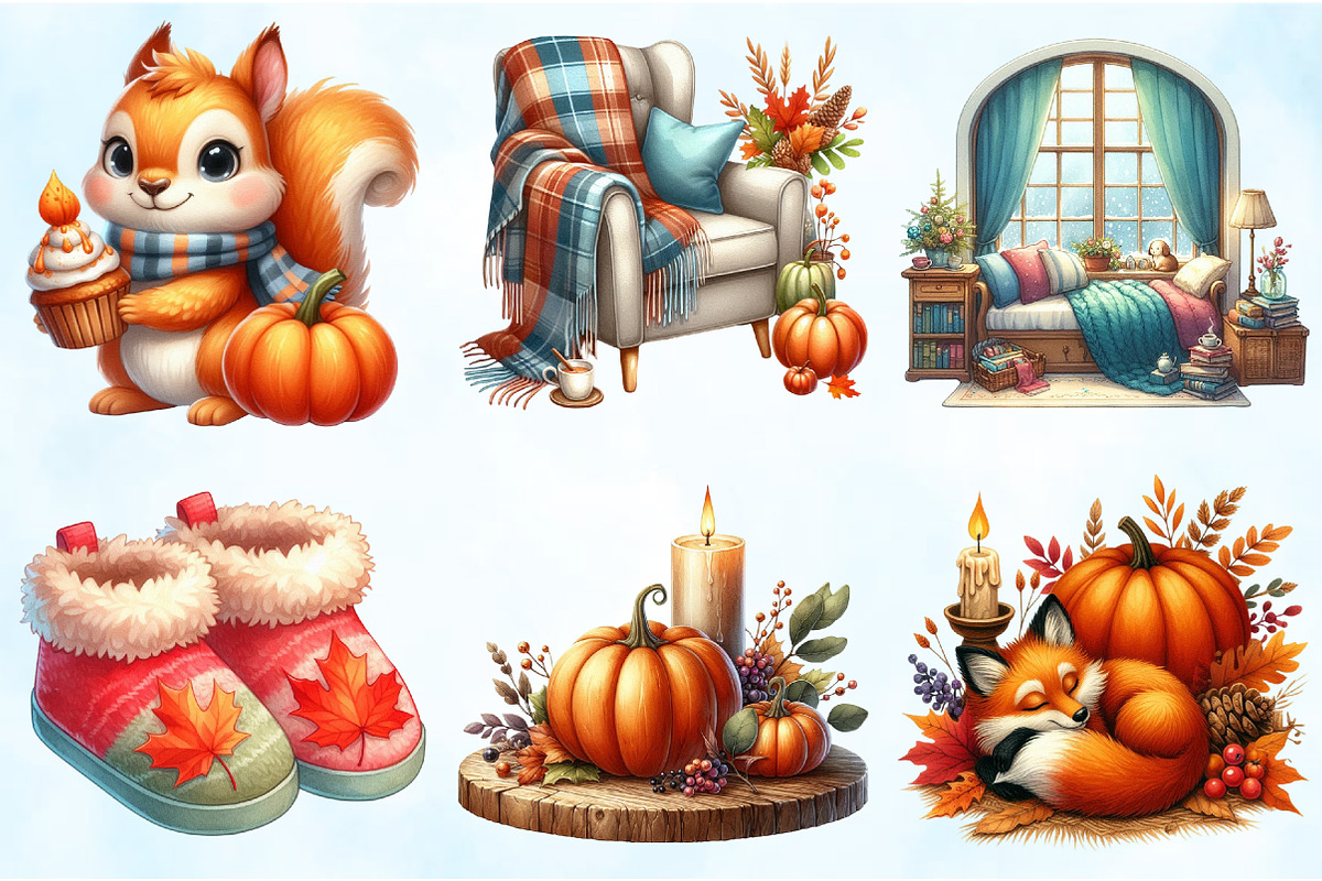 Cozy Autumn Watercolor Clipart, an Illustration by Craft Nest (Photo 2 of 5)