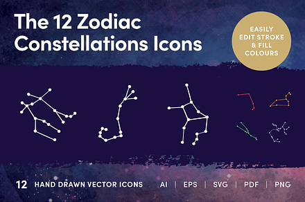 The 12 Zodiac Constellations Icons