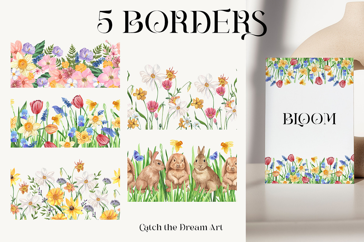 Petite Bunnies & Spring Wildflowers, a Seasonal Illustration by Catch the Dream Art (Photo 6 of 14)