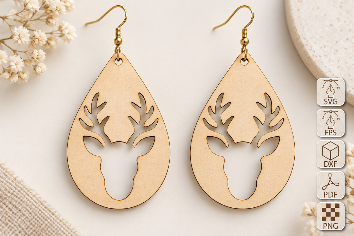 Christmas Reindeer Earrings SVG, an Object Graphic by Canvas Craft (Photo 1 of 3)