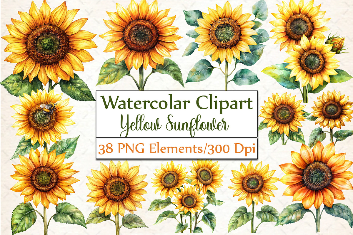 Yellow Sunflower Watercolor Flowers, an Illustration by DreamCafeArt (Photo 1 of 6)