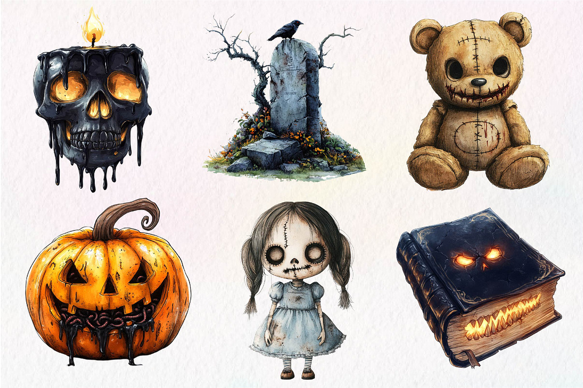 Watercolor Halloween Horror Clipart, an Illustration by Dream Creation (Photo 4 of 6)