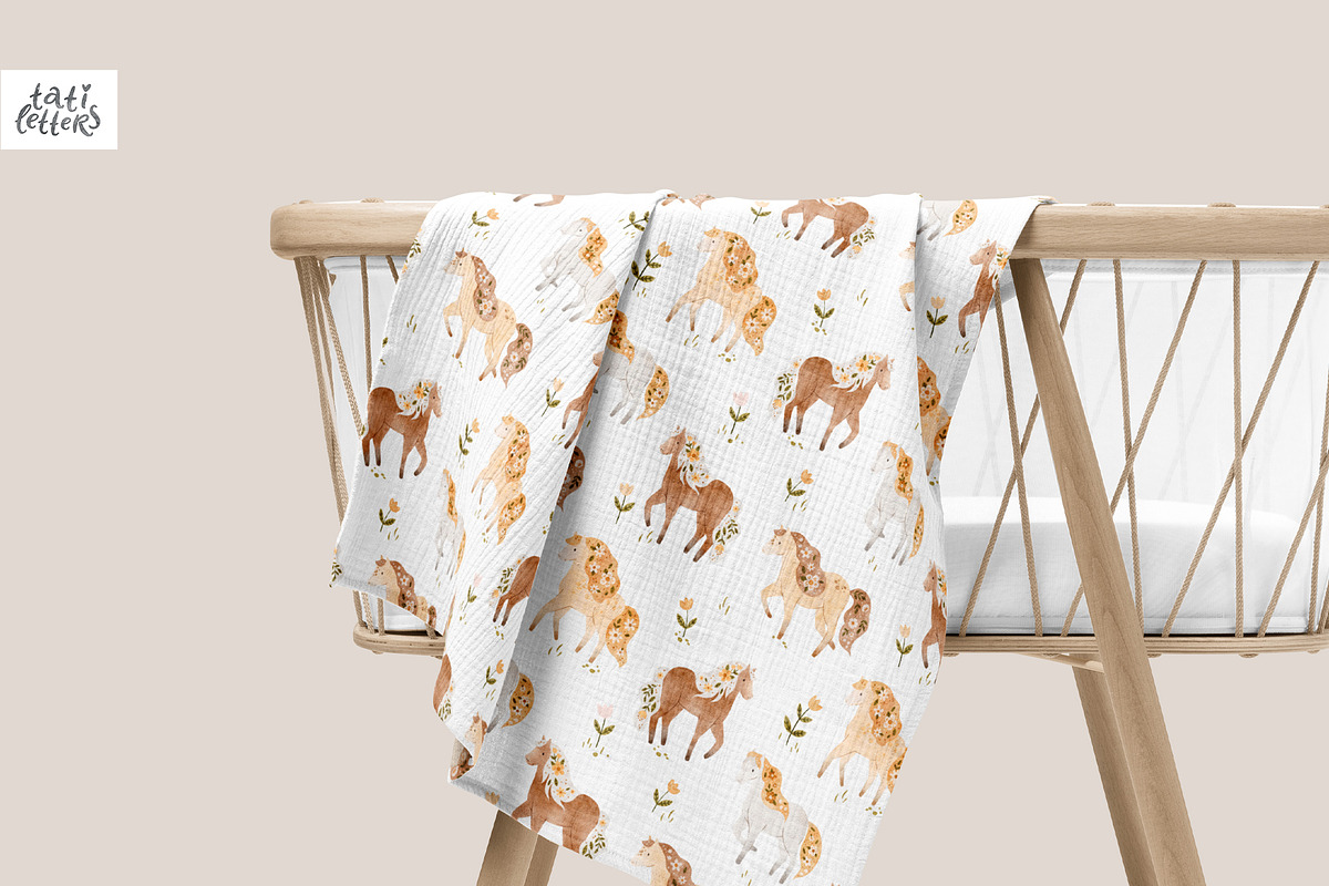 Floral horse clipart & patterns, an Animal Illustration by tatiletters (Photo 2 of 9)