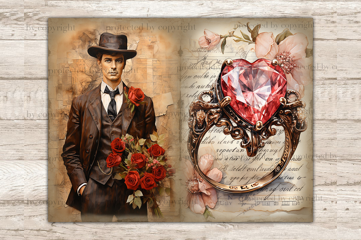 Valentines Day Junk Journal Pages, a Person Illustration by GlamArtZhanna (Photo 2 of 9)