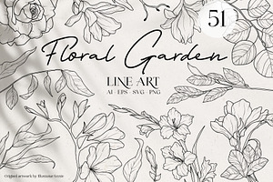 Floral Garden - Floral Line Art