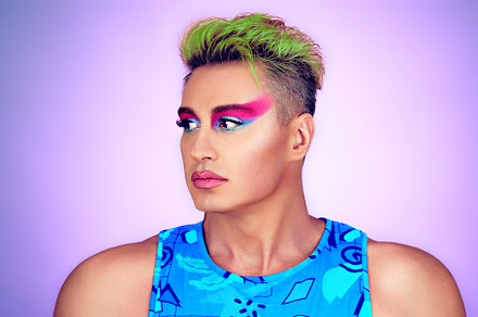Beauty Fashion Muscular man guy with Makeup, lgbtq