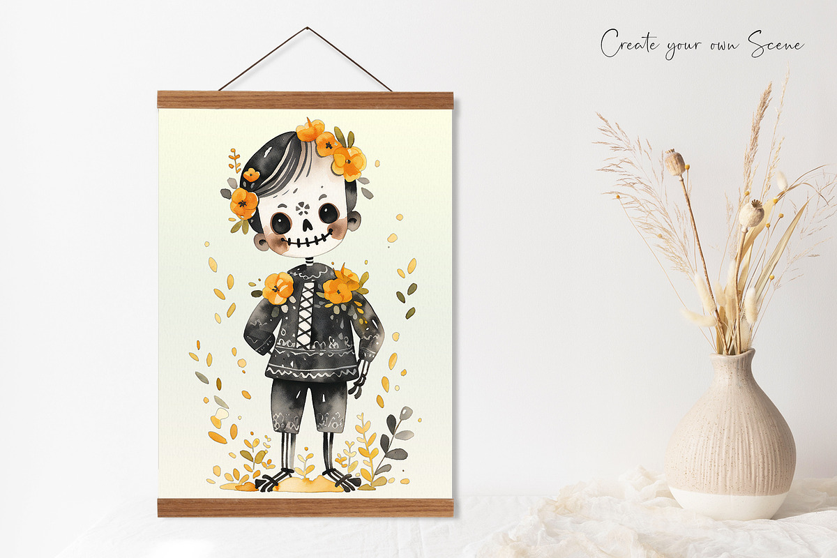 Watercolor Diá de Muertos Set, a Seasonal Illustration by Dazzling Art Boutique (Photo 6 of 9)