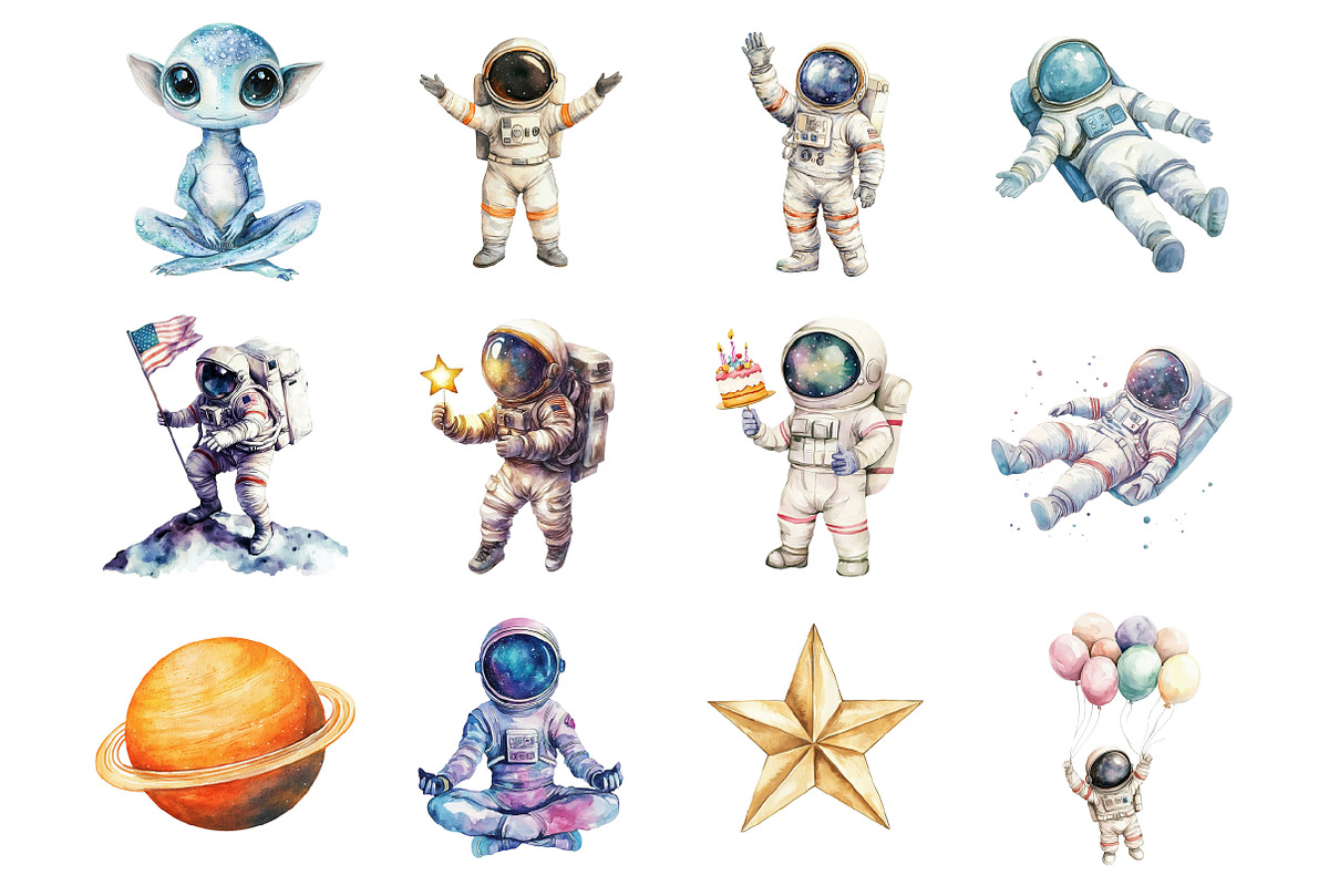 Watercolor Uter Space Clipart, a Seasonal Illustration by Design Market (Photo 3 of 4)