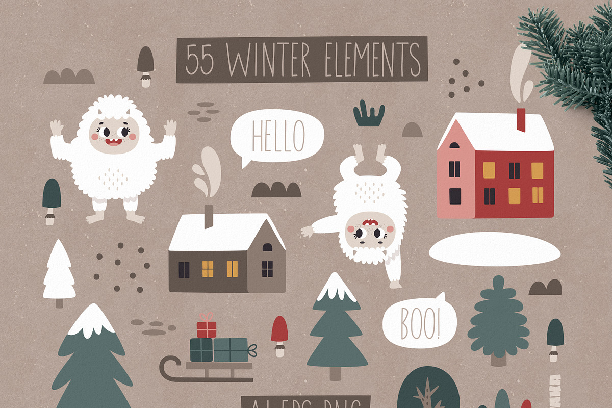 Christmas Yeti Clipart & Patterns, a Seasonal Illustration by Ejevyaka (Photo 2 of 11)