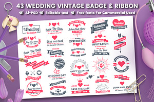 43 WEDDING VINTAGE BADGE & RIBBON