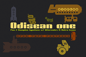 Odisean One - Retro font w/ 28 icons