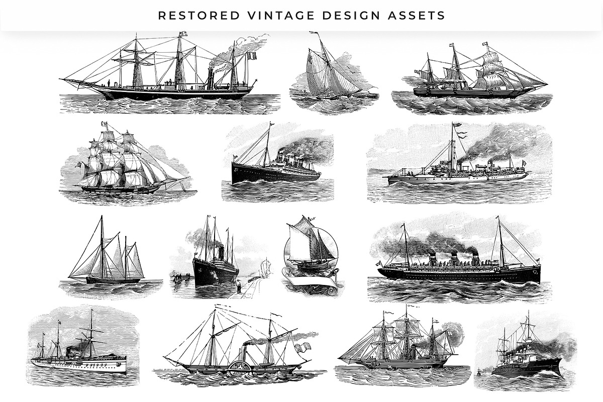 Vintage Steam and Sail Clipart, a Transportation Illustration by Century Library (Photo 4 of 8)