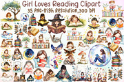 Girl Loves Reading Clipart, an Illustration by Sublimation Artist (Thumbnail 1 of 6)