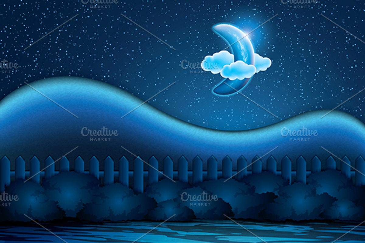 Nightly landscape with half moon, a Decorative Illustration by gigello (Photo 1 of 2)