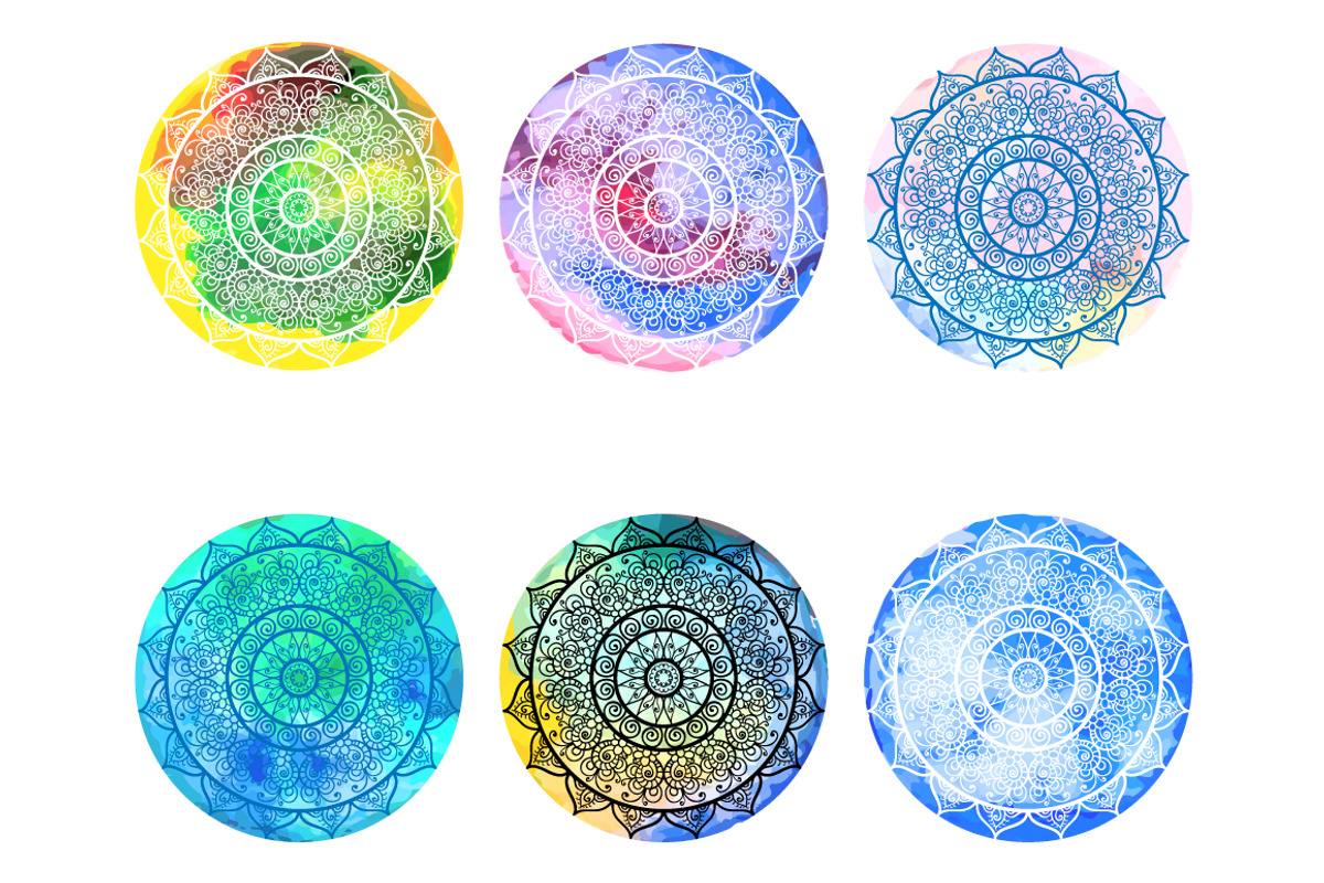 Watercolor circles with mandala, a Decorative Illustration by Della_Liner