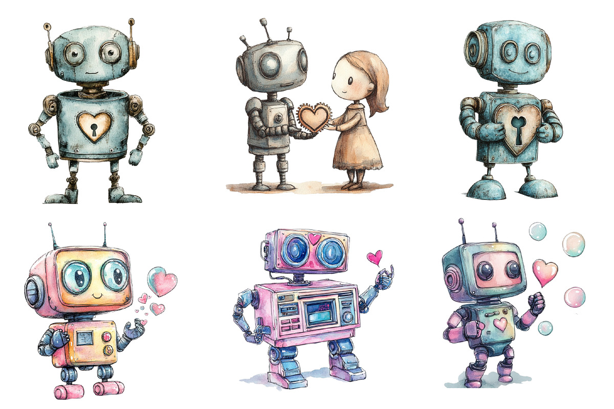Robot Love Clipart Sublimation, an Illustration by SinaCreation (Photo 3 of 5)