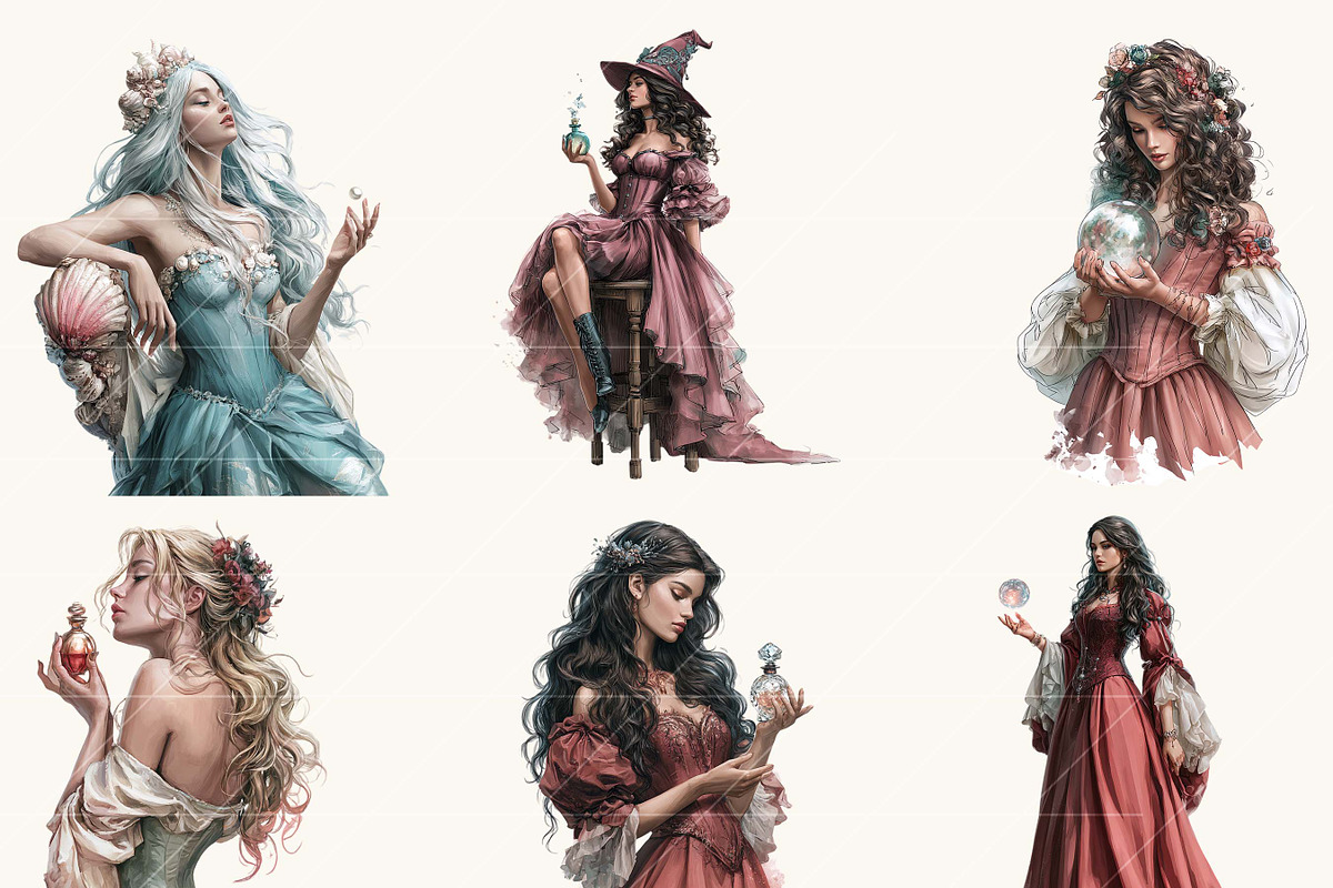 Mystic Women Fantasy Clipart Bundle, a Person Illustration by BusyDaydesign (Photo 5 of 9)