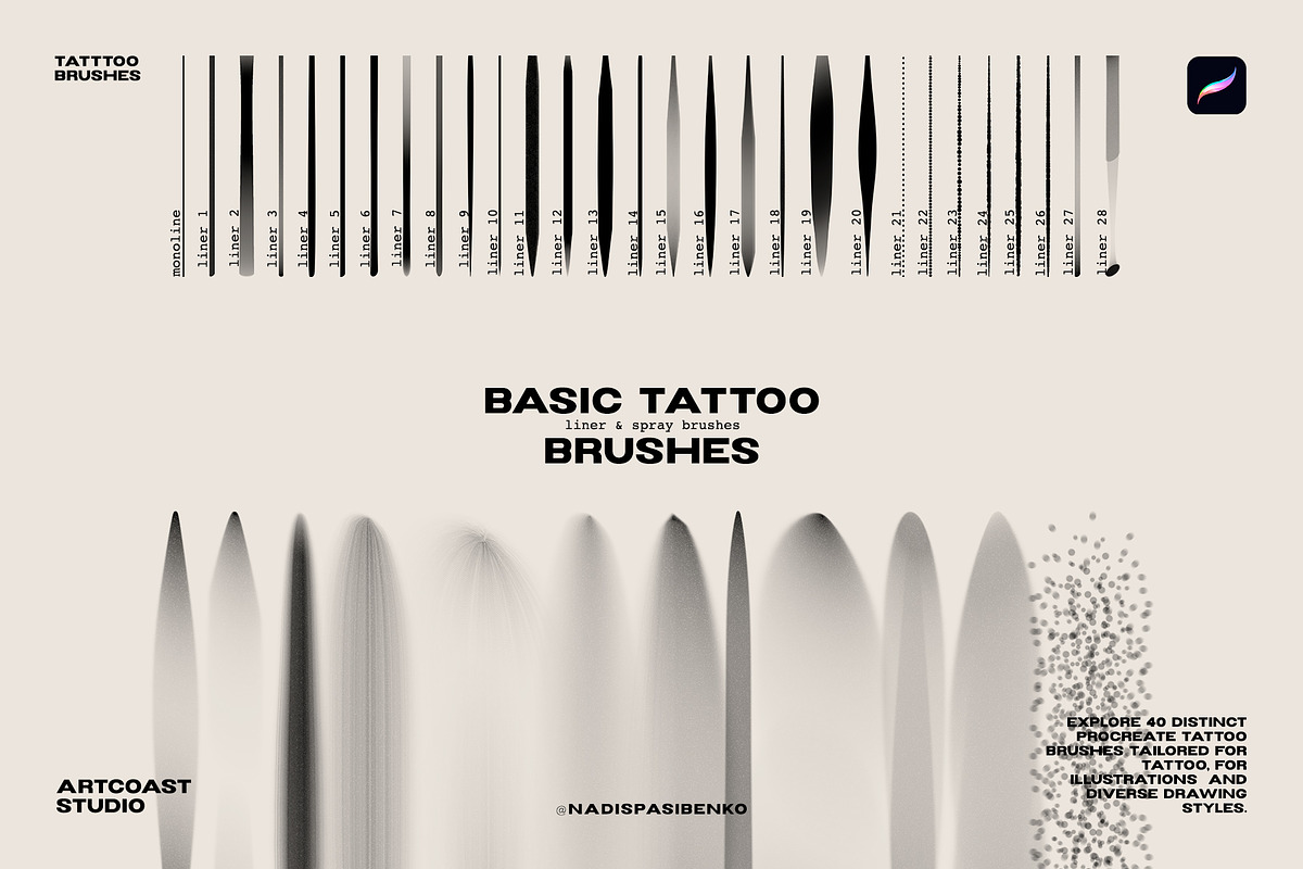 Procreate Basic Tattoo Brushes, a Brush Add-On by Spasibenko Art (Photo 2 of 7)