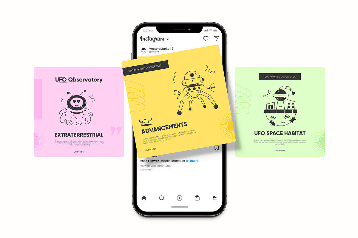 UFO Doodle Icons, a Solid Icon by Prosymbols (Photo 3 of 8)
