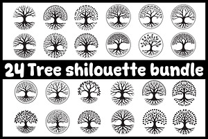24 Tree Circle Silhouette Bundle, an Object Illustration by balal