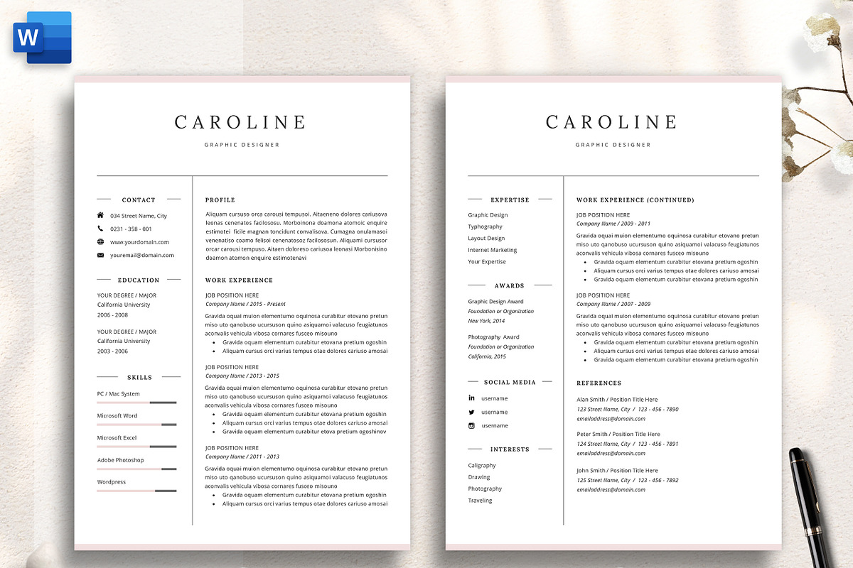 Professional Resume CV Template DOCX, a Resume Template by GResume (Photo 3 of 10)