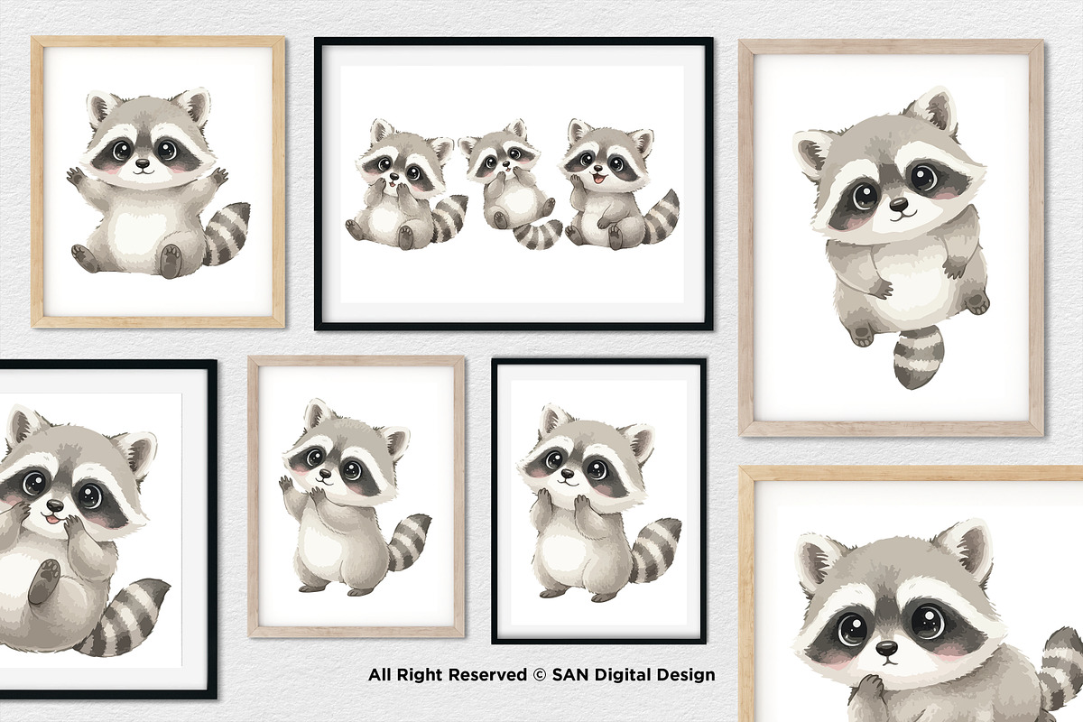 15 Bundle Watercolor Cute Raccoon, an Animal Illustration by Morspective (Photo 4 of 8)
