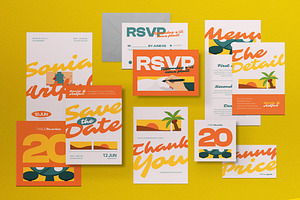 Flat Design Wedding Invitation Set, a Card Template by graphicook