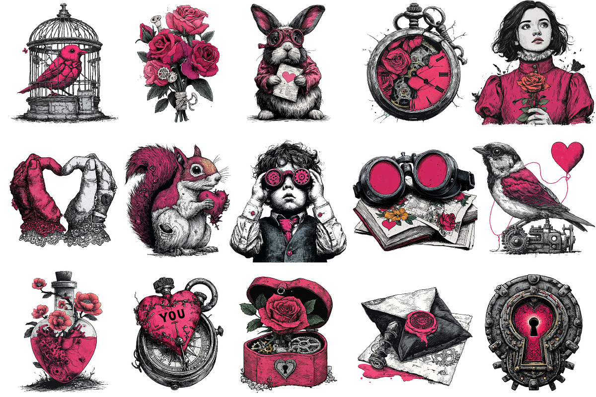Steampunk Valentine's Clipart, an Illustration by OK Design (Photo 5 of 6)