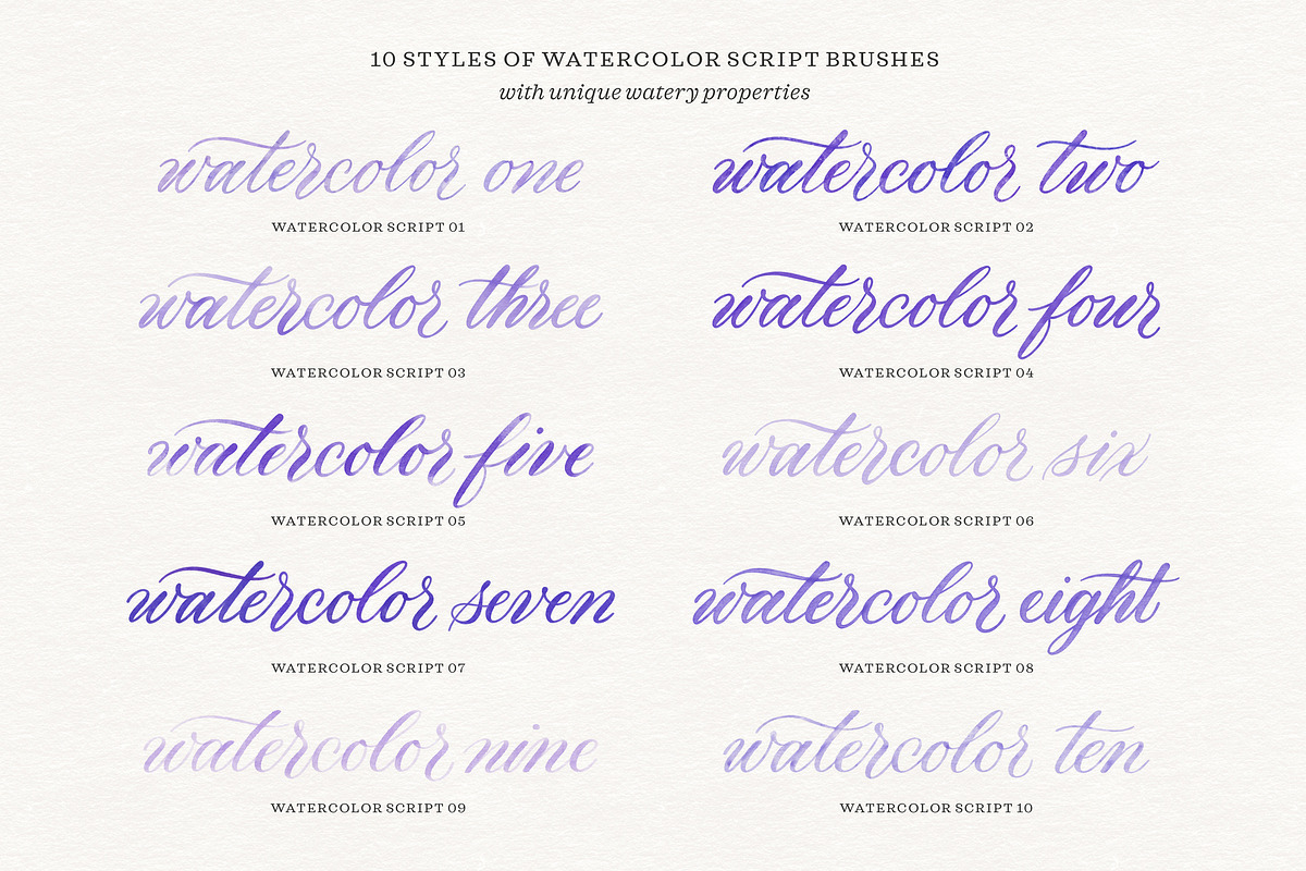 Watercolor Script Procreate Brushes, a Brush Add-On by Molly Suber Thorpe (Photo 2 of 13)